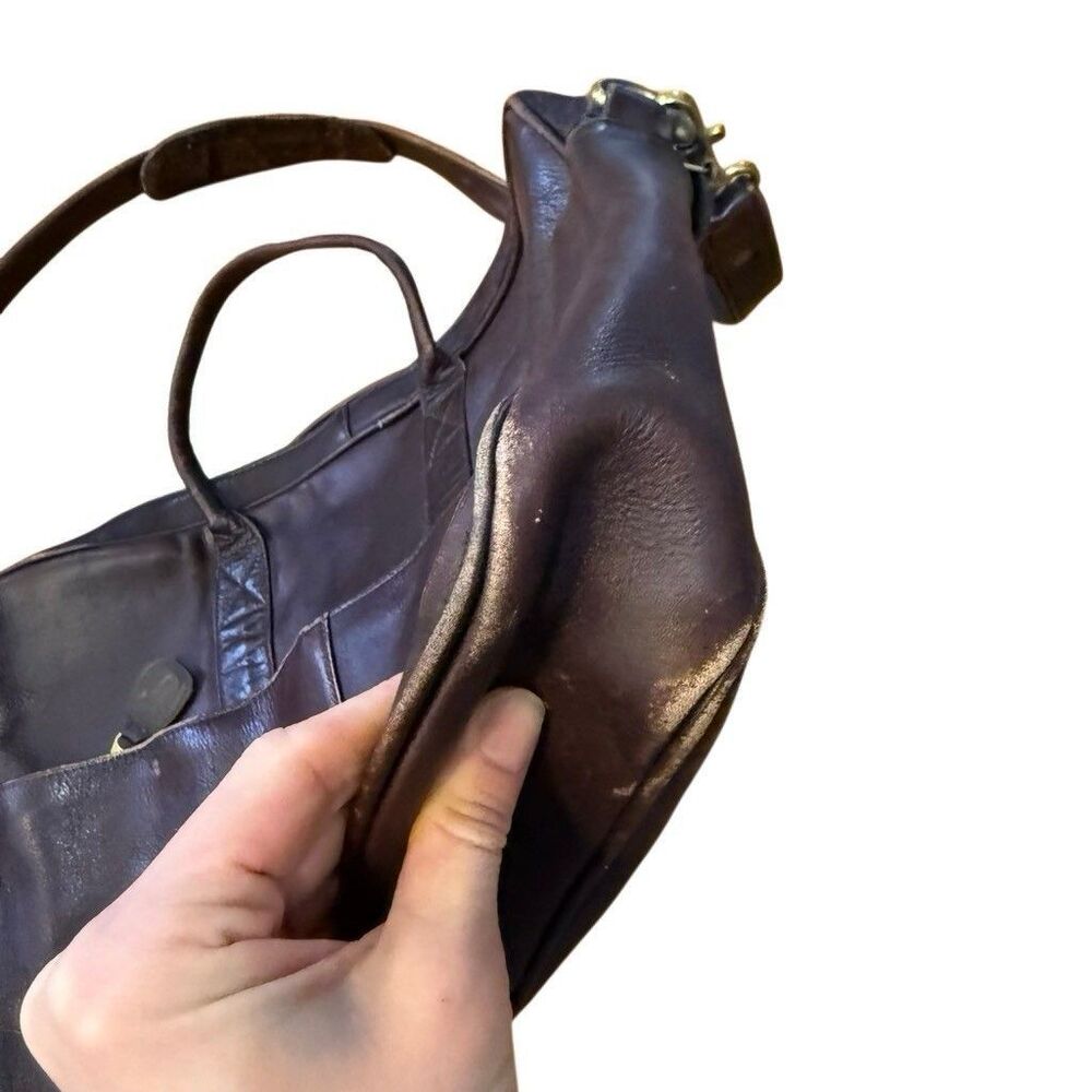 Frye Messenger Bag Leather Zip Work Briefcase in Brown Leather Distressed - Picture 5 of 15